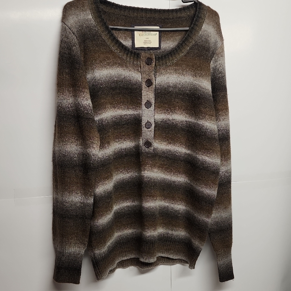 Natural Reflections Gray and Brown Beautiful Soft Pull Over Sweater Sz L